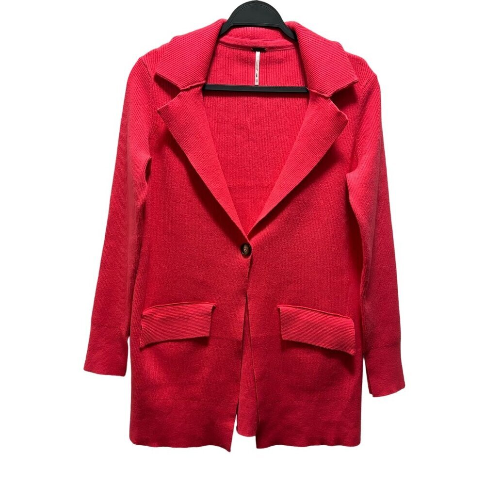 Free People Womens Coral Pink Ribbed Open-Front Blazer Cardigan Size XS